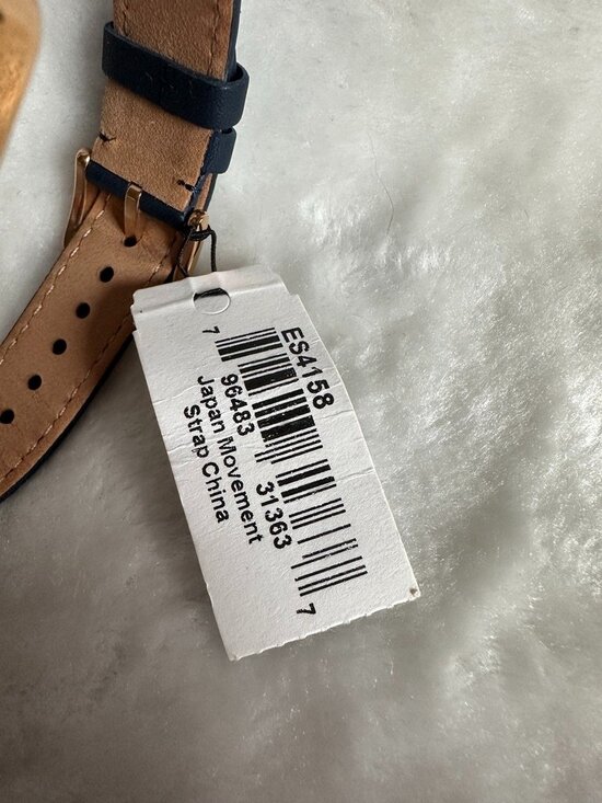 NWT! Fossil ES4158 Raquel Rectangular Watch With Navy Leather Strap In Rose Gold main image 10